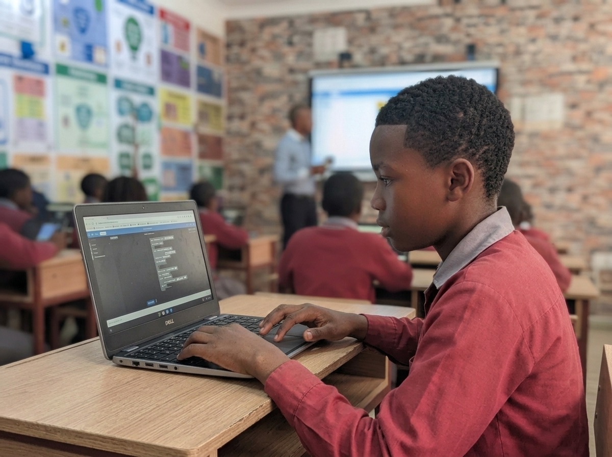 Student using a laptop during an interactive lesson